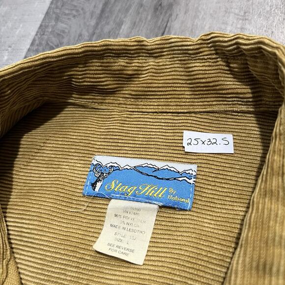 VTG Stag Hill Corduroy Button Shirt Mens Golden Yellow Cord Two Pocket Casual - Picture 5 of 5